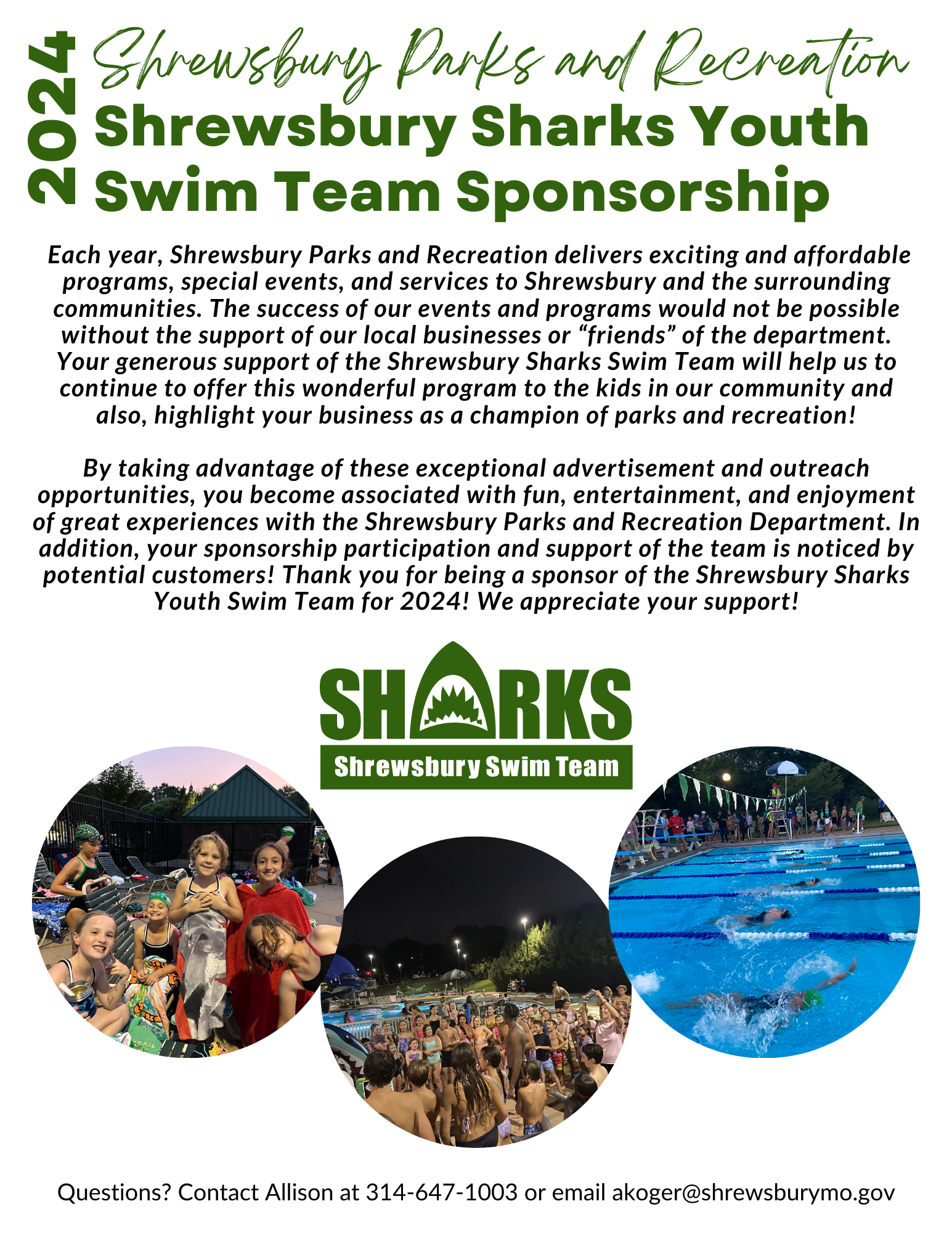 2024 Shrewsbury Sharks Swim Team Sponsorship FRONT